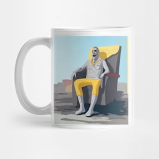 10 foot gray giant sitting in lounge chair Mug